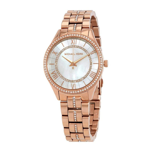 Michael Kors Lauryn Pave Women's 33mm Rose Gold-Tone Bracelet Watch - Mother of Pearl Dial