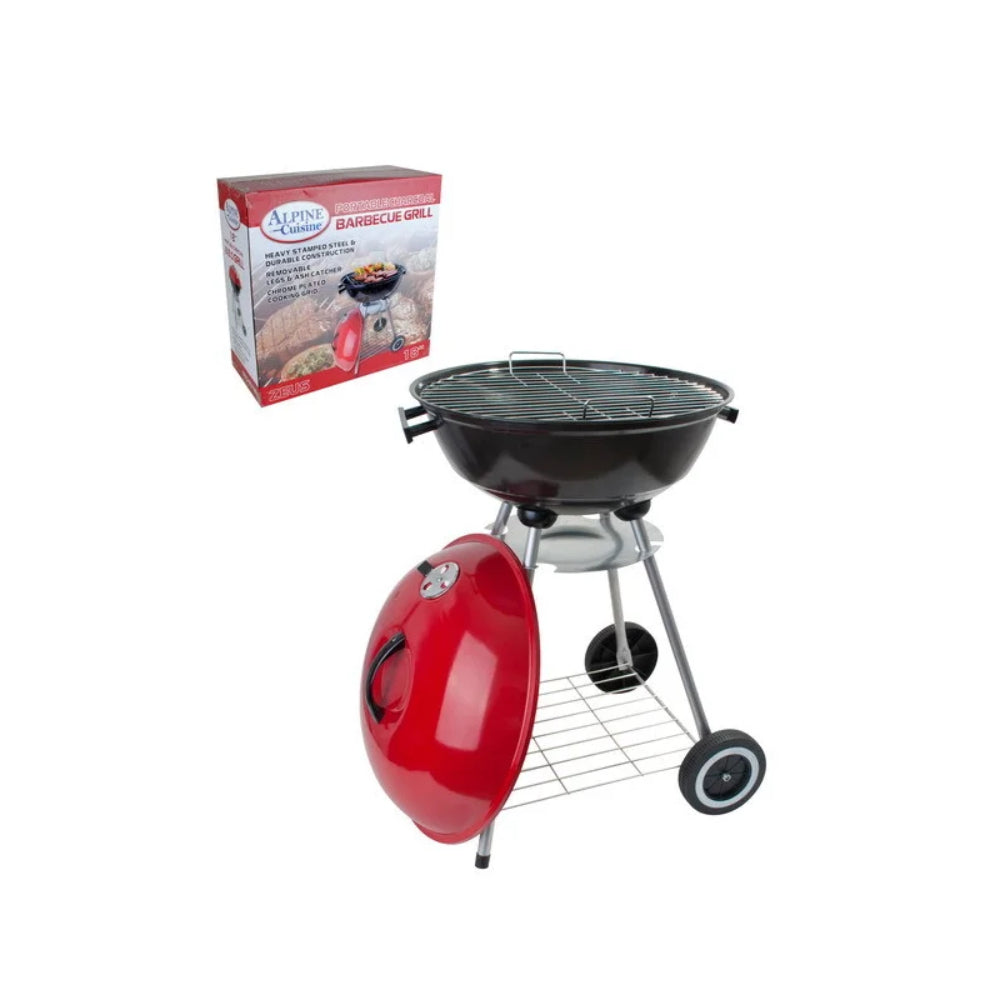 Alpine Cuisine BBQ-RS18R Charcoal Grill with wheels - Red