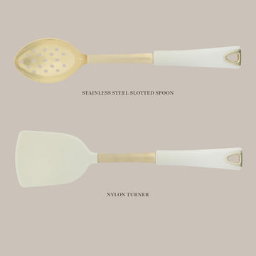 Martha Stewart 142693 Kitchen Turner and Slotted Spoon (2 Piece) Set - Linen/Gold