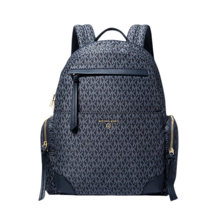 Michael Kors Prescott Large Signature Logo Print Woven Backpack - Admiral/Pale Blue