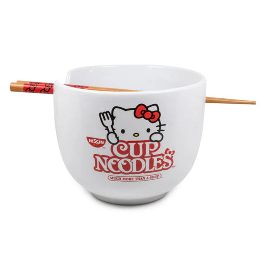 Sanrio Hello Kitty Cup Noodles 20 oz Ceramic Ramen Bowl with Chopsticks - White