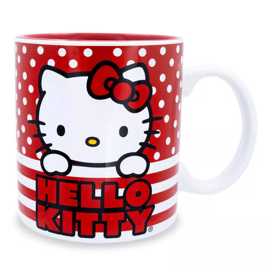 Sanrio Hello Kitty 20 oz Ceramic Dots And Stripes Mug - Red/White