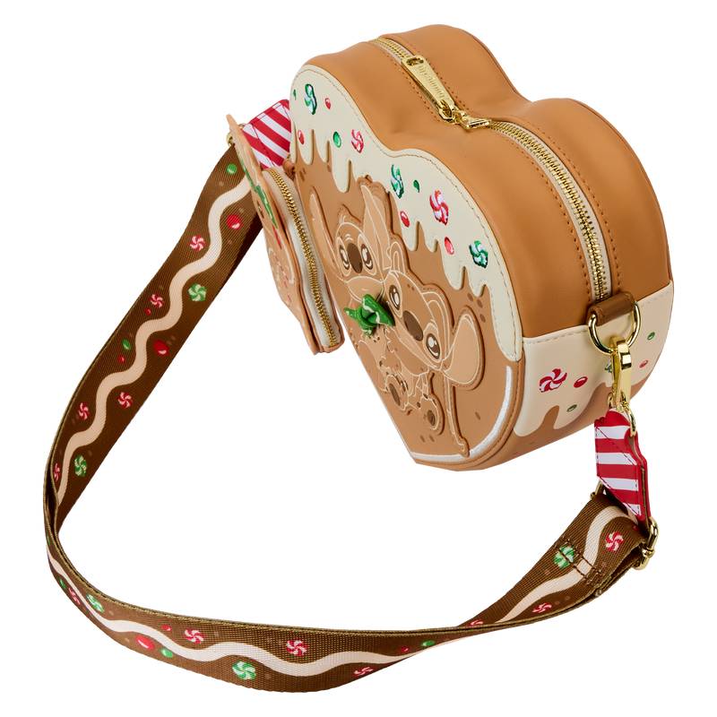 Loungefly Stitch Scented Angel & Stitch Gingerbread Heart Crossbody Bag With Coin Bag - Multicolor