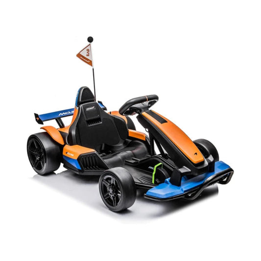 Kart eléctrico McLaren de gran tamaño, 24 V, 4 ruedas, color negro y naranja