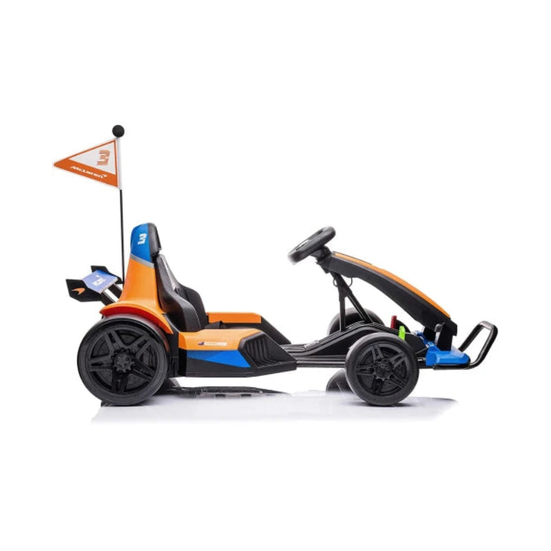 Kart eléctrico McLaren de gran tamaño, 24 V, 4 ruedas, color negro y naranja