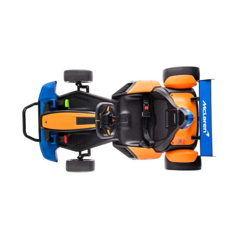 Kart eléctrico McLaren de gran tamaño, 24 V, 4 ruedas, color negro y naranja