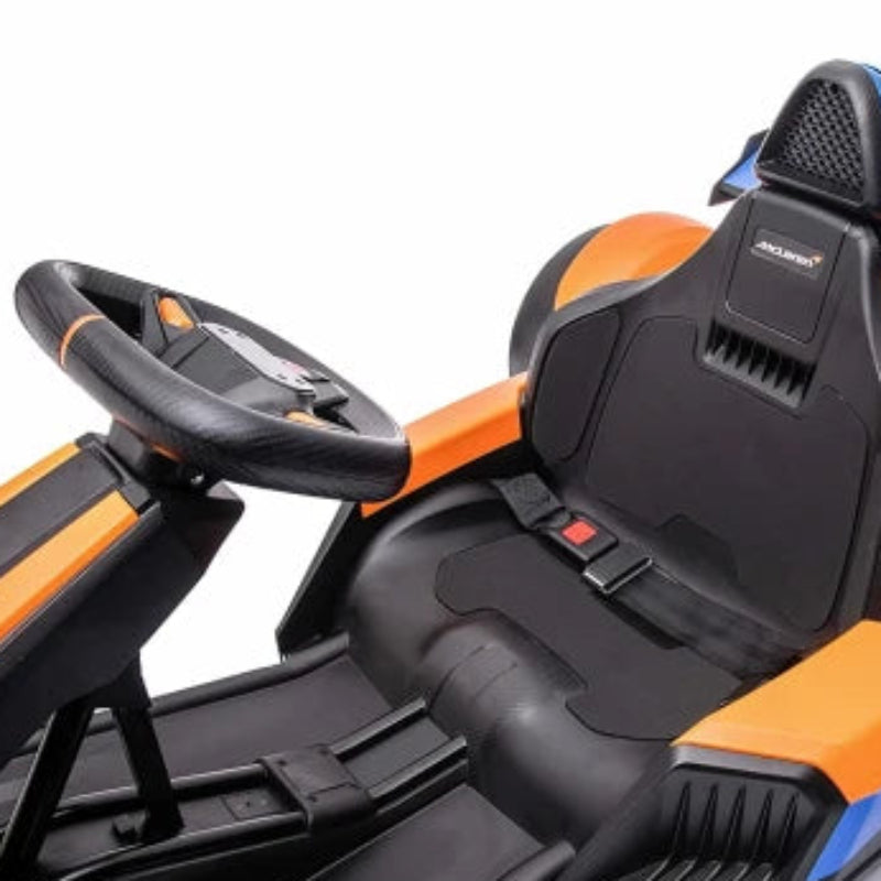 Kart eléctrico McLaren de gran tamaño, 24 V, 4 ruedas, color negro y naranja