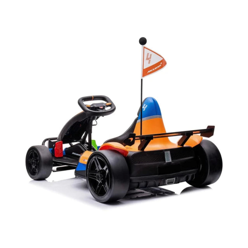 Kart eléctrico McLaren de gran tamaño, 24 V, 4 ruedas, color negro y naranja