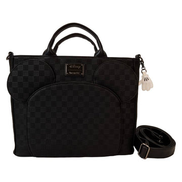 Loungefly Disney Mickey Mouse Checkered Texture Convertible Backpack and Tote Bag - Black