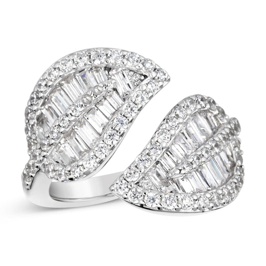 Anna Zuckerman Olivia 83 Women's 2 ct. Diamond Crystalline Bypass Leaf Ring in Platinum-Plating over 925 Sterling Silver - Size 9