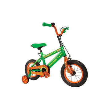Bicicleta Rugged Racers Sigma D12 Pro Dinosaurs con ruedas de entrenamiento, verde y naranja