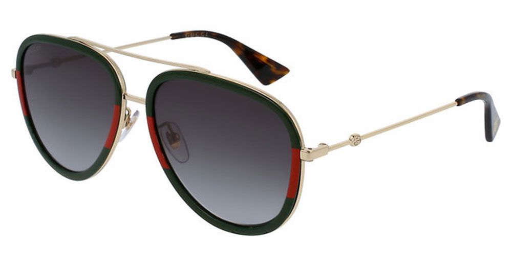 Gucci GG0062S Aviator Sunglasses - Endura Gold/Green/Red / Green