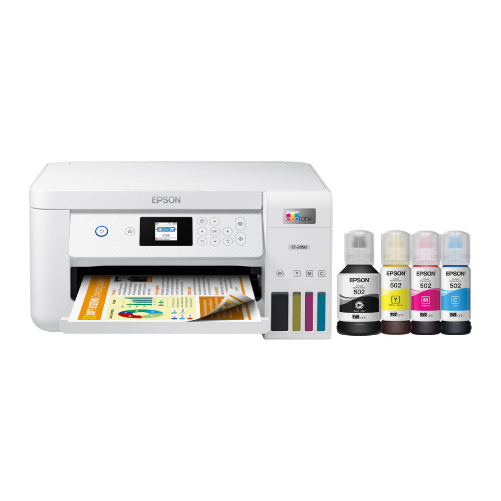 Impresora de inyección de tinta a color inalámbrica multifunción Epson EcoTank ET-2850 - Blanca 