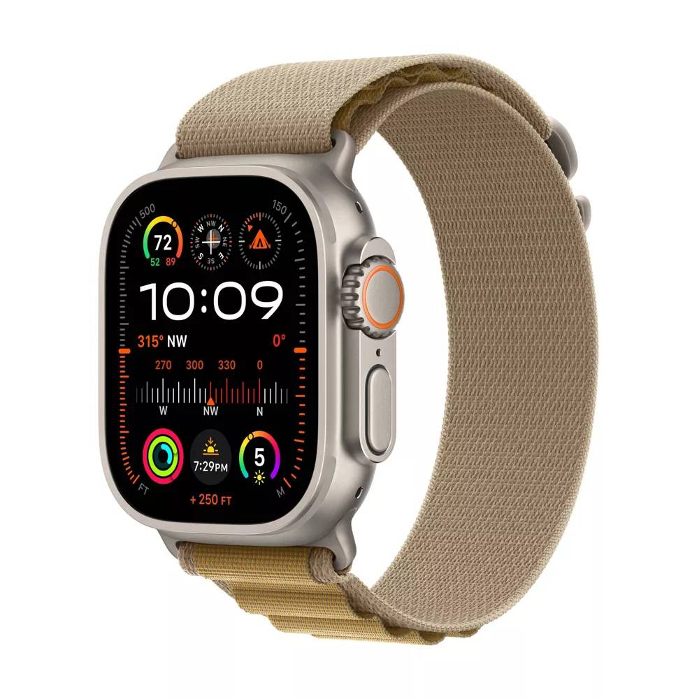 Apple Watch Ultra 2 (GPS+Cellular) 49mm Titanium Case with Tan Alpine Loop - Large - Natural