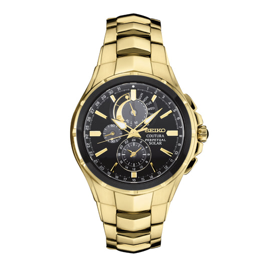 Seiko Coutura Men's 44mm Gold-Tone Bracelet Watch - Black Dial