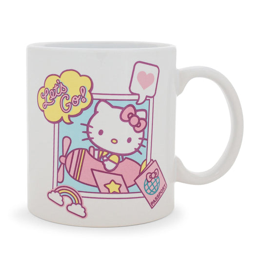 Sanrio Hello Kitty 20 oz "Let's Go" Travel Destination Ceramic Mug - White/Pink