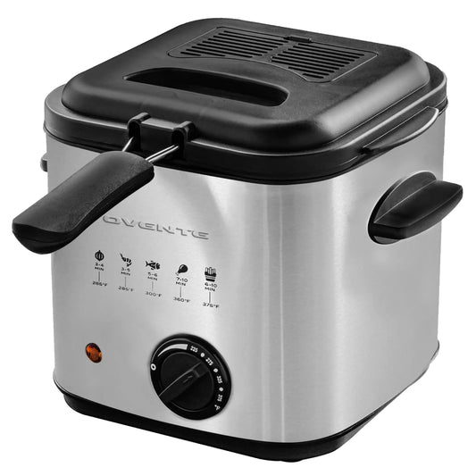 Ovente FDM1501BR 1.5 L Electric Deep Fryer with Removable Basket - Silver