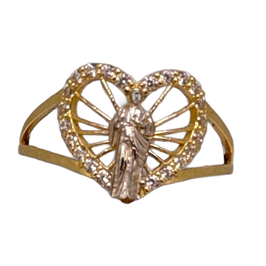 14k Saint Jude Stud Heart Ring in Yellow Gold