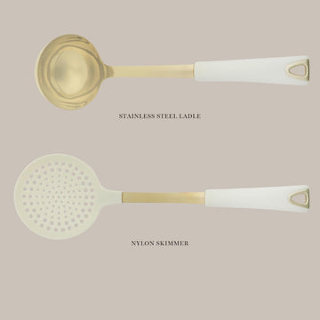 Martha Stewart 143816 Kitchen Skimmer and Ladle (2 Piece) Set - Linen/Gold