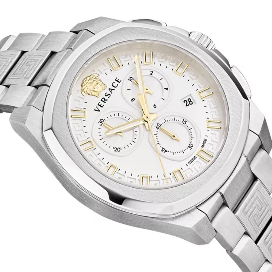 Versace Geo Chronograph Men's 43mm Bracelet Watch - Silver