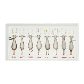 Creative Co-op Platter with Santa's Reindeer - White