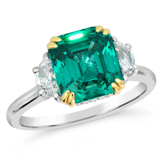 Anna Zuckerman Arabella 28 Women's 2 ct. Diamond Crystalline And 3 ct. Emerald Cassidy Ring in Platinum-Plating over 925 Sterling Silver - Size 6