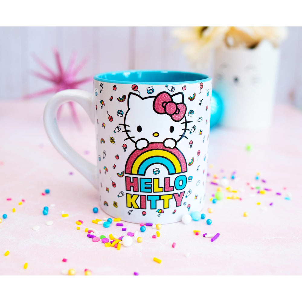 Sanrio Hello Kitty Rainbow Glitter 14 oz Ceramic Mug - Multicolor