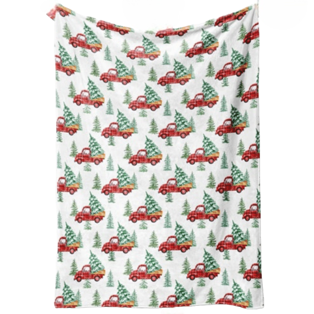 Ultra Soft Oversized Plush Holiday Throw Blanket - Christmas Tree/Truck - White