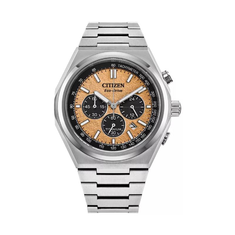 Citizen Eco-Drive Zenshin Chrono Men's 42.5mm Super Titanium Bracelet Watch - Salmon Dial