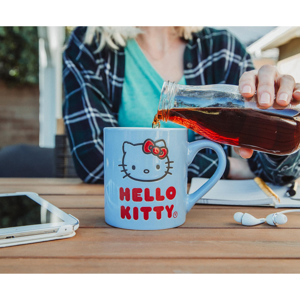 Sanrio Hello Kitty Logo Wax Resist 14 oz Ceramic Mug - Blue