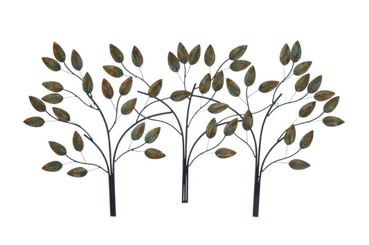 48 in. x 27 in. New Traditional Brown Row-of-Trees Iron Metal Wall Decor