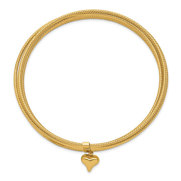 14K Semanario Women's Dangle Heart Oversized Textured Bangle Bracelet in 14K Yellow Gold
