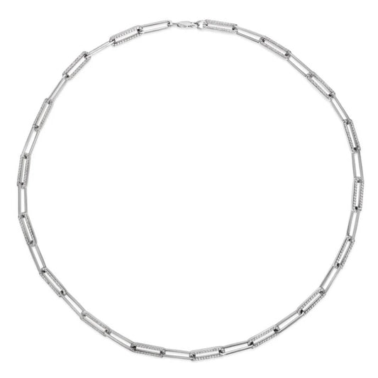 Anna Zuckerman Women's Diamond Crystalline Paperclip Diamond Pave Necklace in Platinum-Plating over 925 Sterling Silver