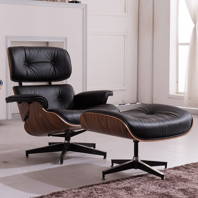 Leather Lounge Chair & Ottoman Black