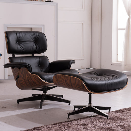 Leather Lounge Chair & Ottoman Black