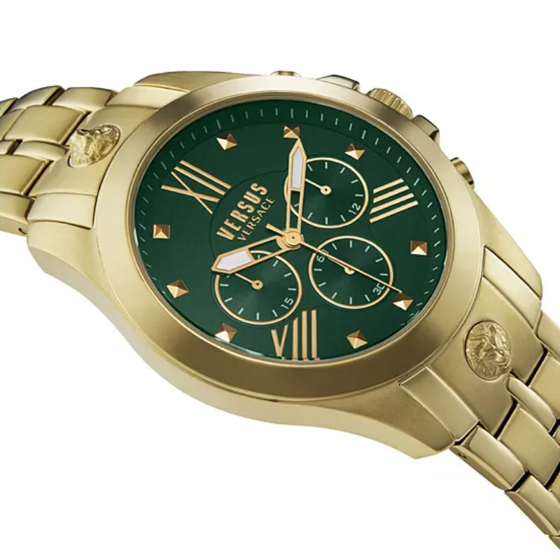 Versus Versace Chrono Lion Men's 44mm Yellow Gold Bracelet Watch - Green Dial