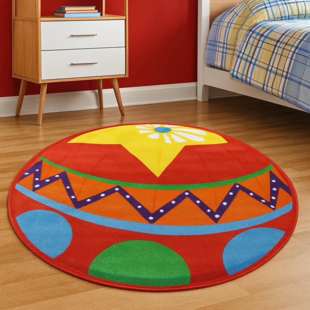 L.A Rugs 3.2" x 3.2" Fun Time Circus Ball Circle Area Rug - Red