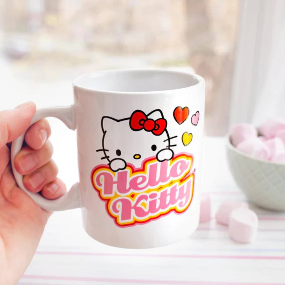 Sanrio Hello Kitty 12 oz Peek-A-Boo Hearts Ceramic Mug - White