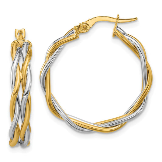 14K Leslie's Women's 4.5mm Twisted Hoop Earrings in Rhodium Plating-over 14K Two-Tone Gold