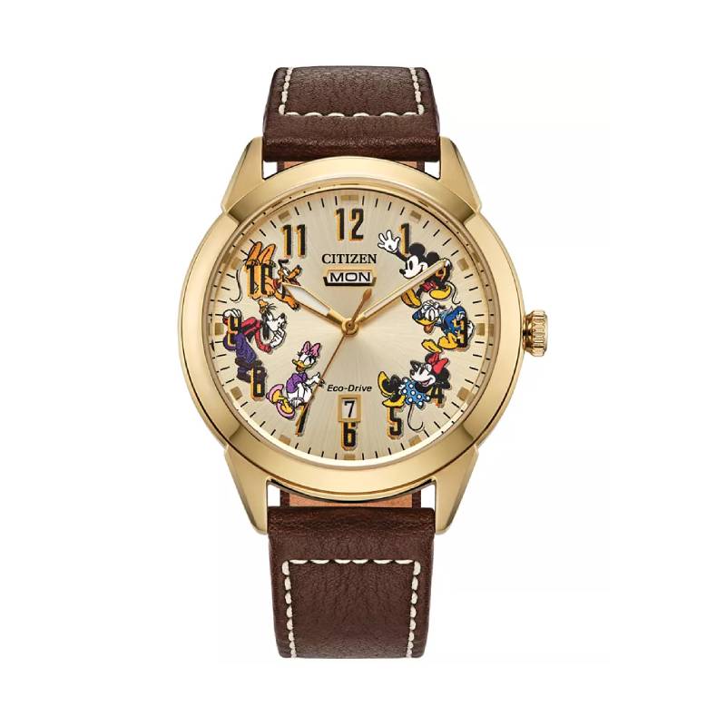 Citizen Eco-Drive Disney Donald Duck and Crew Men's 40.5mm Brown Strap Watch - Beige Dial