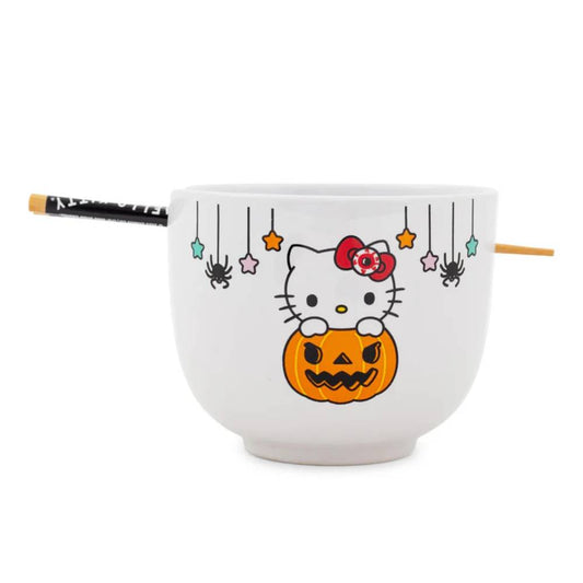 Sanrio Hello Kitty Pumpkin Boo 20 oz Ceramic Ramen Bowl and Chopstick Set