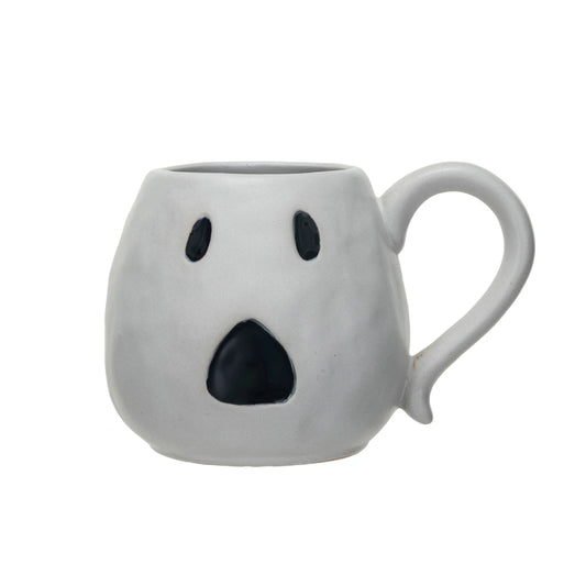 Creative Co-op 16 oz Debossed Ghost Shaped Mug - White/Black