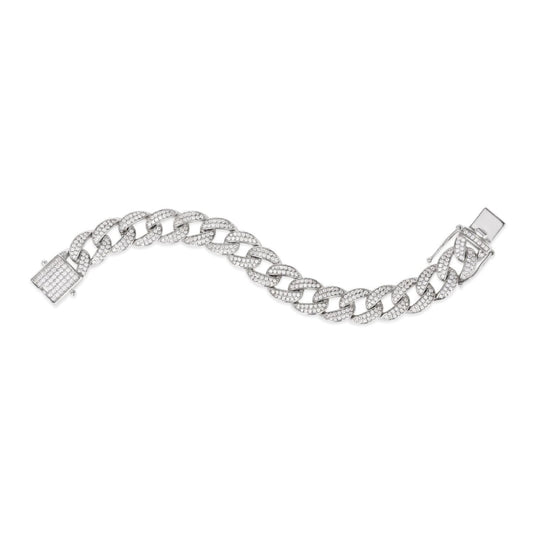 Anna Zuckerman Women's 8.5" 5 ct. Diamond Crystalline Super Cuban Link Bracelet in Platinum-Plating over 925 Sterling Silver