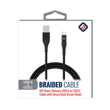 TekYa 6 ft USB-A to USB-C Braided Cable - Black