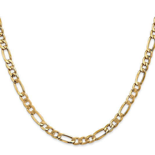 14K Yellow Gold Unisex 22" Semi-Solid Figaro Chain