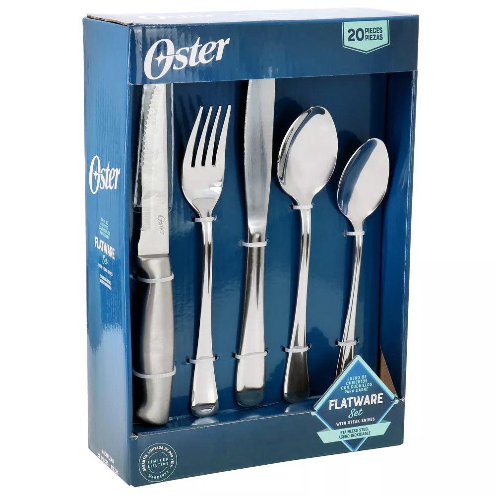 Oster 82964.2 Macmillan Flatware Set with Steak Knives (20-Pieces) - Silver