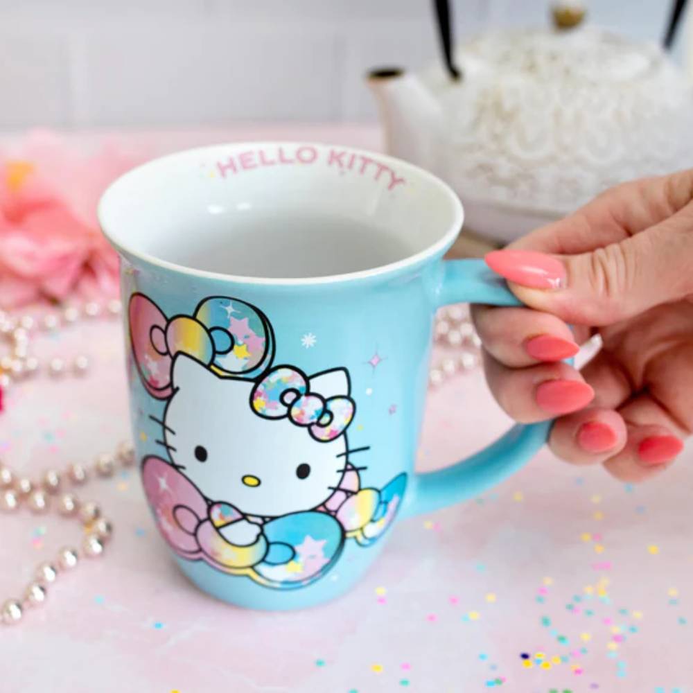 Sanrio Hello Kitty Pastel on Rainbow Wide Rim 16 oz Ceramic Mug - Blue