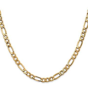 14K Yellow Gold Unisex 24" Semi-Solid Figaro Chain