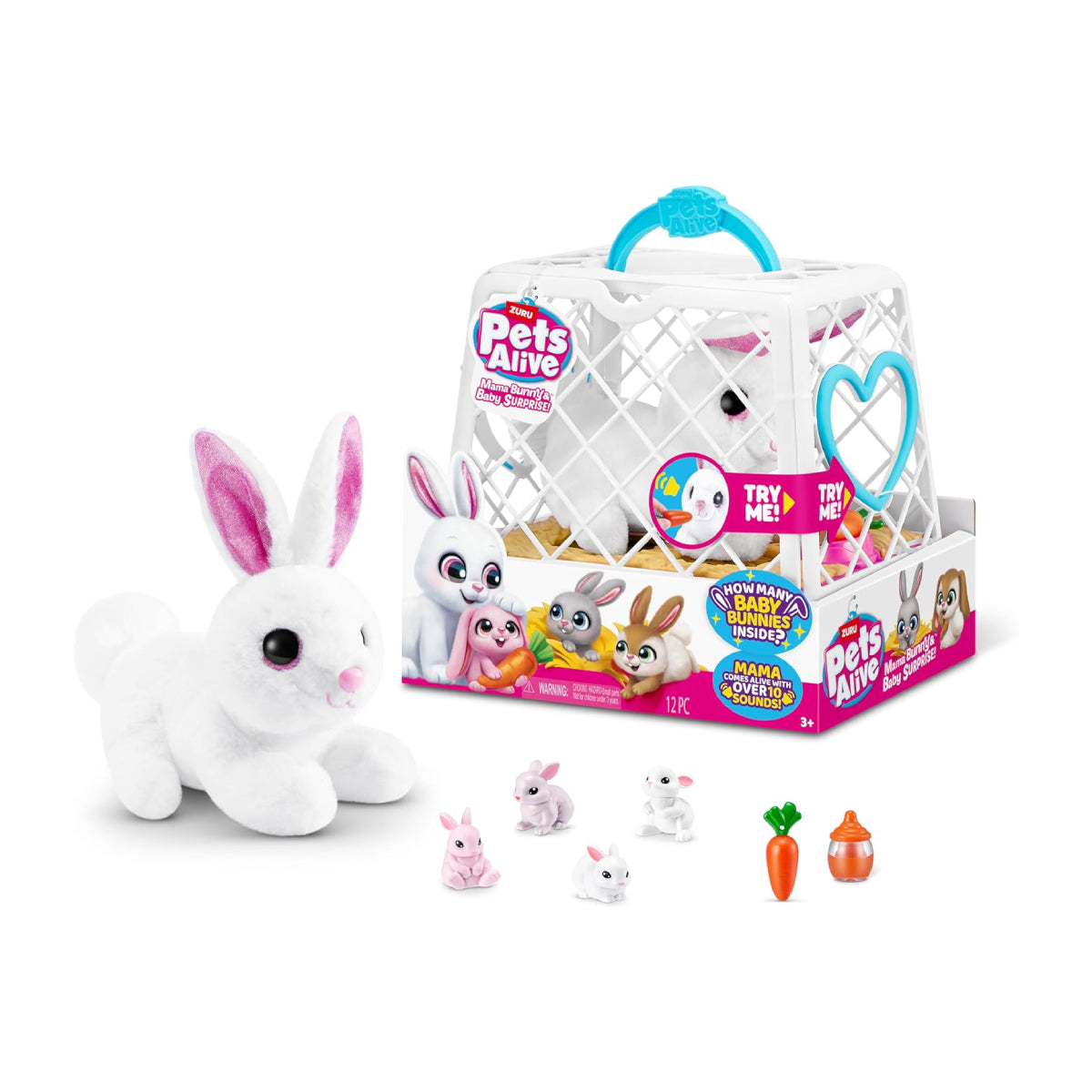 Pets Alive Mama Bunny & Baby Surprise Electronic Pet Set (12-Pieces) - White