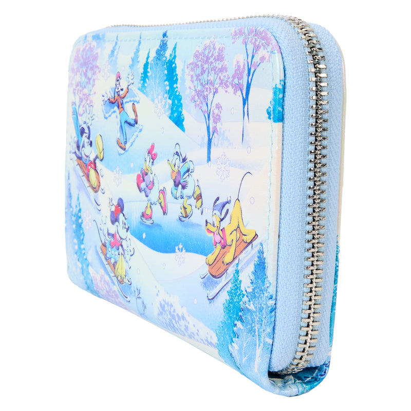 Loungefly Disney Mickey and Friends Winter Wonderland Scene Zip Wallet- Blue